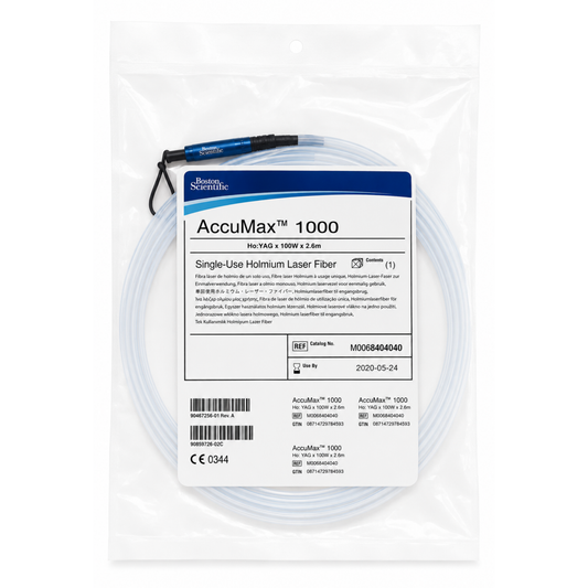 AccuMax 1000 Single-Use Holmium Laser Fiber Ho:YAG 100W 2.6m M0068404040 Boston Scientific laser lithotripsy fiber