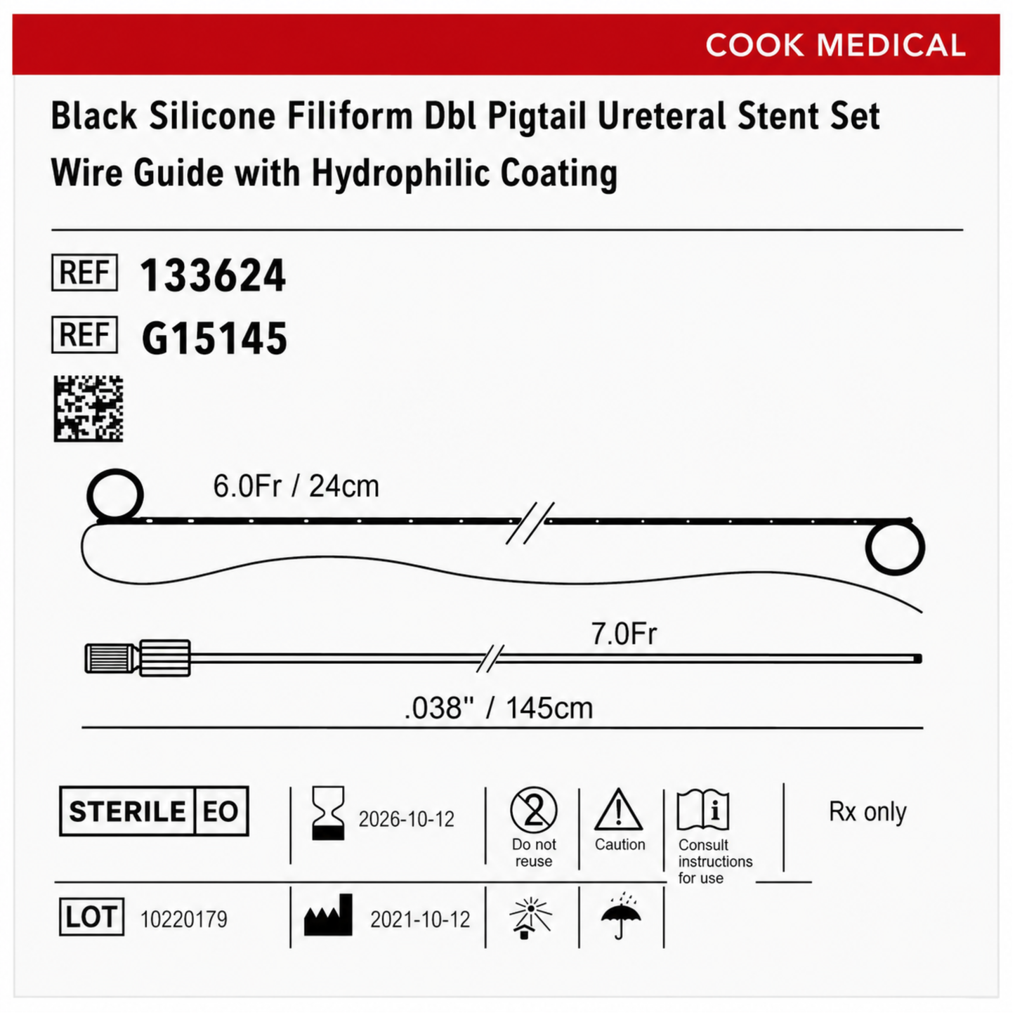 Cook Medical Universa Firm Ureteral Stent Set with AQ hydrophilic coating for temporary ureteral drainage